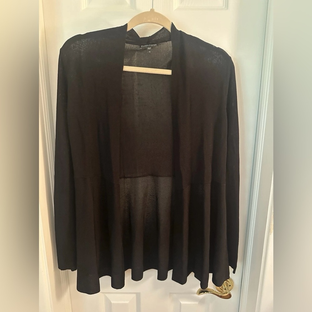 Eileen Fisher Cardigan  Black Open-Front XS Lightweight  Sheer